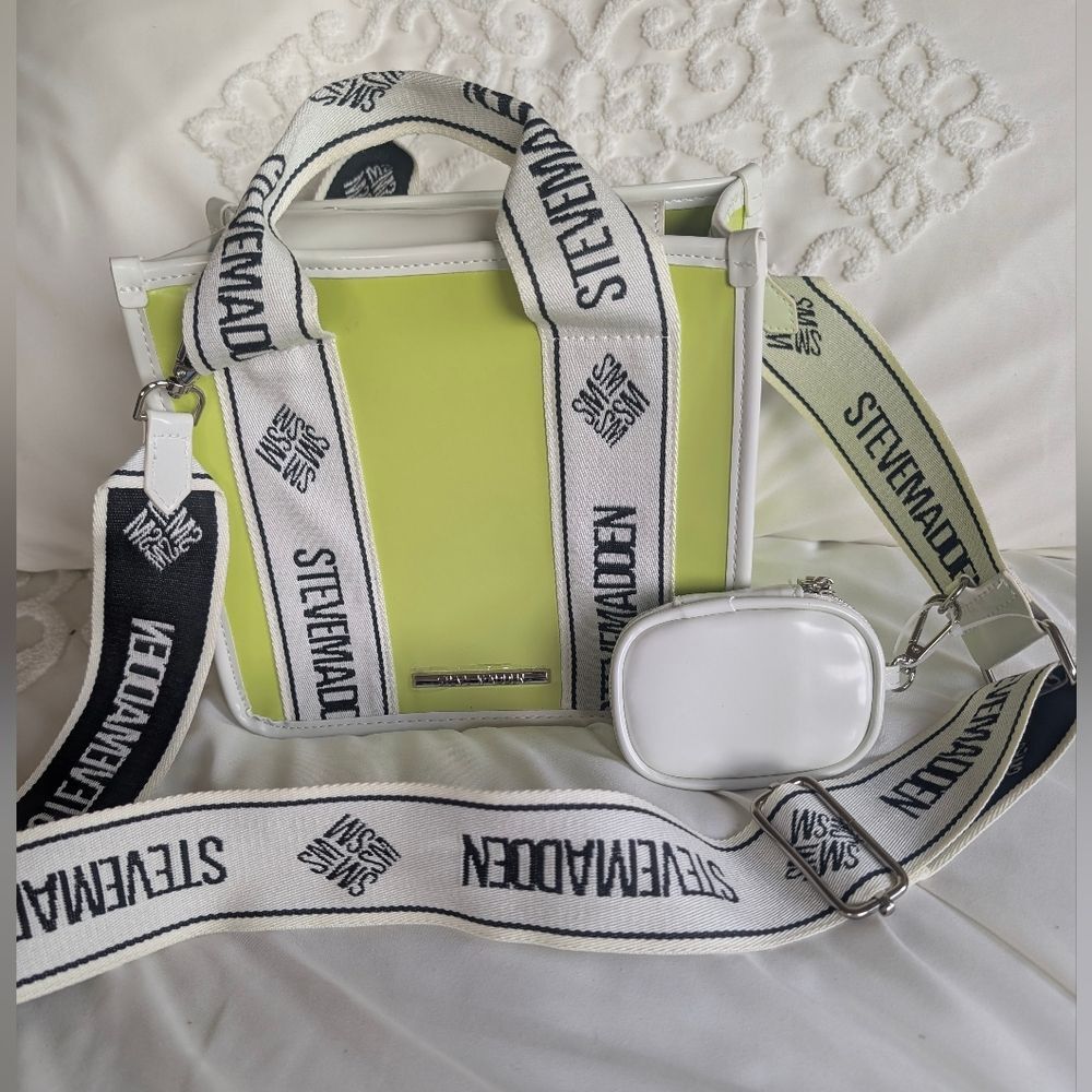 Steve Madden Lime Faux Patent Bwebber Bag W Airpod Case Satchel/ Crossbody NEW